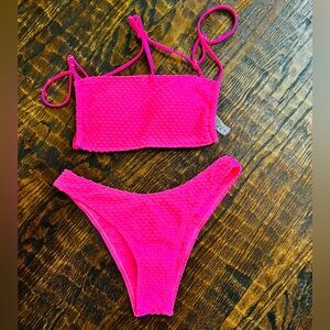 Hot Pink Textured Bikini Set